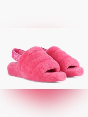 UGG Women's Hot Pink Fuzzy Open-Toe Slide Slippers